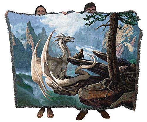 Pure Country Weavers Hobsyllwin and Kume Dragon Blanket by Ciruelo - Gift Fantasy Tapestry Throw Woven from Cotton - Made in the USA (72x54) - color: Hobsyllwin & Kume