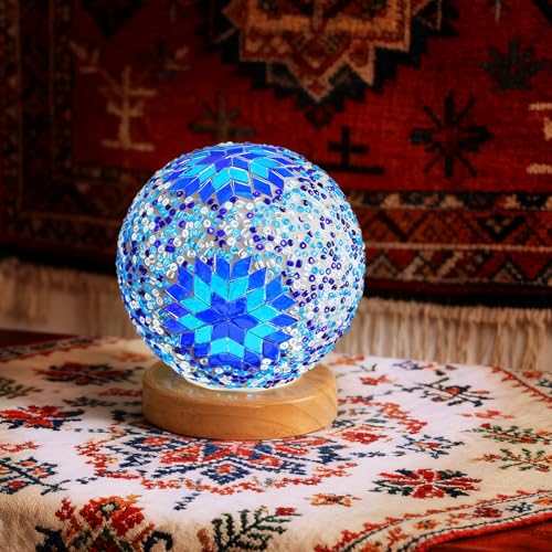Turkish Table Lamp Bohemian Stained Glass Lamp 5V USB Power Dimmable Vintage Decorative Night Light Corridor/Foyer Art Decor Vintage Restaurant Kitchen Decorative Lights(Boho-Blue, Boho) - style: Bohemian B Blue