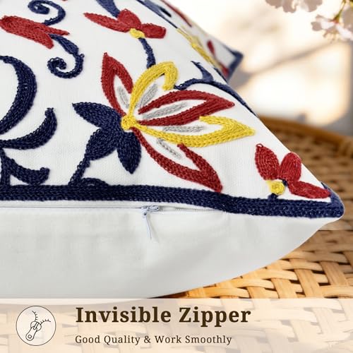 Spring Floral Embroidered Pillow Covers 18x18 Inch Set of 1, Boho Decorative Throw Pillow Cover, Farmhouse Yellow Red Flower Patterned Cushion Case for Couch Sofa Bed Patio Living Room - color: Paisley Garden
