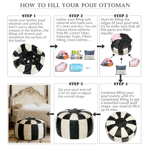 Thgonwid Unstuffed Moroccan Ottoman Pouf Cover, Ottoman Footstool Storage Solution, Bean Bag Chair, Foot Rest, Multi-Black&White - color: Multi-black&white