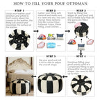 Thgonwid Unstuffed Moroccan Ottoman Pouf Cover, Ottoman Footstool Storage Solution, Bean Bag Chair, Foot Rest, Multi-Black&White - color: Multi-black&white