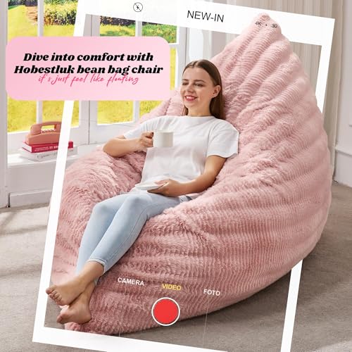 Hobestluk 3 in 1 Bean Bag Chair Giant Bean Bag Chairs for Adults with Ripple Cover Convertible Bean Bag Floor Cushion with Machine Washable Cover for Living Room (Ripple Pink) - color: Soft Pink