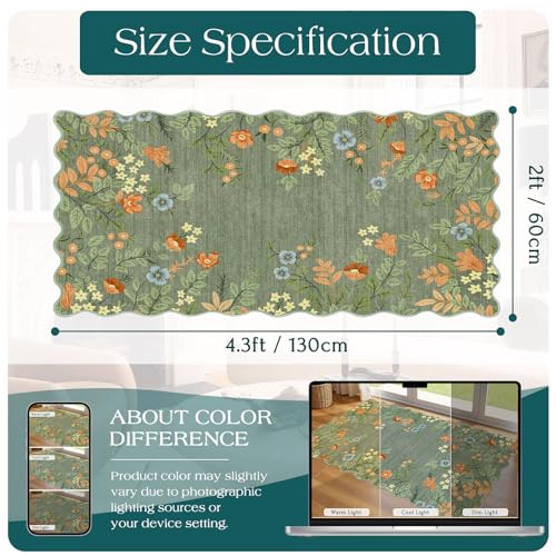 Front Door Mat Indoor Entrance - 2x4.3 Ft Sage Green Floral Washable Layered Doormat Outdoor Entrance Porch Rug Non-Slip Boho Runner Rug for Kitchen Hallway Bedroom Laundry Room Porch Decor - color: Floral - Green, size: 2' x 4'3" (Rectangular)