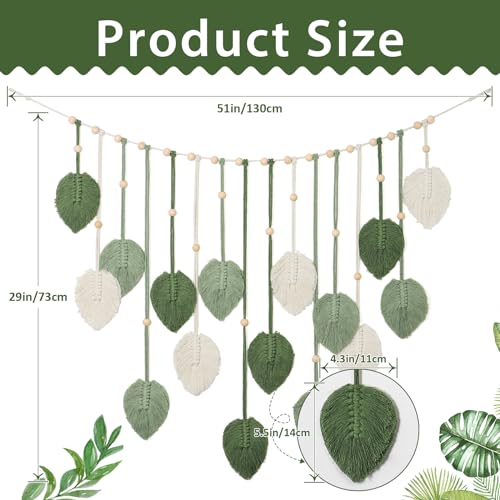 Betylifoy Macrame Wall Hanging Large Macrame Leaves Tapestry Wall Hanging Decoration Boho Handmade Woven Leaf Feather Wall Art Decor for Nursery Bedroom Living Room Office Christmas Thanksgiving Decor, 29 X 51 Inch (Green) - color: Green