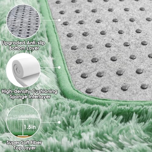 ONASAR Area Rugs for Bedroom Living Room, 4x6 Fluffy Sage Green and White Throw Rug, Soft Plush Fuzzy Shaggy Geometric Floor Carpet for Nursery Kids Girls Boys Teen Dorm Home Decor Aesthetic - color: Sage Green / White, size: 4' x 6' (Rectangular)