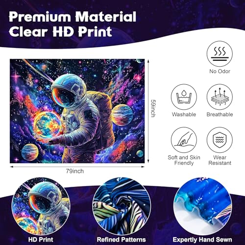 NYZE Astronaut Space Tapestry for Bedroom, Glow in the Dark Room Decor Wall Tapestries, Cool Galaxy Planet Wall Hanging, Wall Hanging for Men Guys Gamer Room Dorm Living Room 79in×59in - color: A-Astronaut, size: 79"L x 59"W