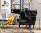 Kmax Black Accent Chair Velvet Wingback Chair with Pillow Nail-Head Channel Tufted Oversized Club Chair for Living Room Bedroom Guest Room - color: Black
