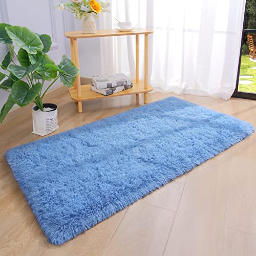 Chicrug Soft Runner Rug for Bedroom Living Room Plush Fluffy Rug 2x4 Feet, Shag Furry Runner Rug Carpet Non Shedding for Nursery Children Kids Girls Room Home Decorative, Cobalt Blue - color: Cobalt Blue, size: 2' x 4' (Runner)
