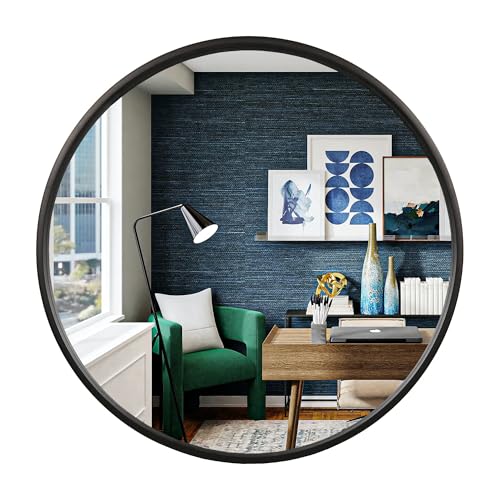 WallBeyond Black Round Wood Mirror 24 inch Circle Wall Mirror for Bathroom Round Wall Mirror for Wall Decor, Vanity, Entryway Living Room - color: Black, size: 24"L x 24"W