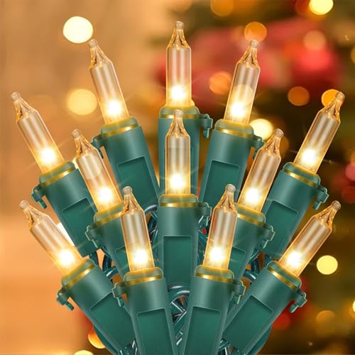 Hopolon Clear Christmas Lights Set 2 Pack 50 Count 13 Feet Incandescent Bulb Green Wire Mini String Lights for Indoor Outdoor Christmas Tree Garland Birthday Wedding Festival Decoration, Warm White - color: Clear,Green Wire, size: 2PACK, 50 count