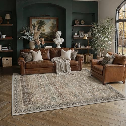 HUGEAR 5x7 Area Rugs Retro Brown Washable Rug for Living Room Vintage Boho Bedroom Rug No Shedding Soft Durable Low Pile Carpet Non Slip Indoor Home Decor Floor Mat - color: Taupe Brown, size: 5' x 7' (Rectangular)