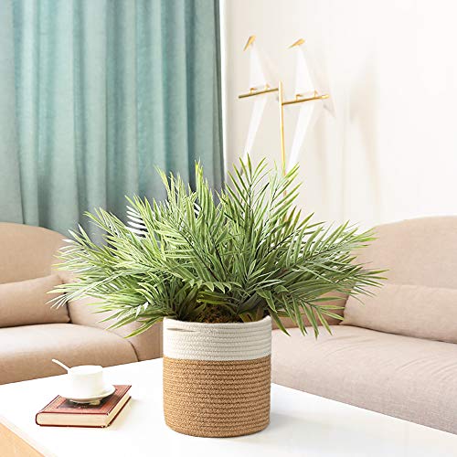 TIMEYARD Jute Rope Plant Basket Small Woven Storage Baskets for Up to 7" Planter, 8" x 8" Decorative Plant Pot Cover Woven Planter Basket Laundry Baskets with Handles Modern Home Décor - color: Jute Mixed White, size: 8" x 8"