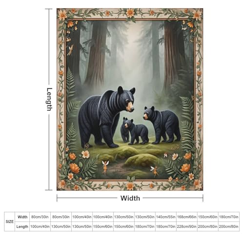 Fantasy Black Bear Forest Tree Flower Super Soft Throw Blanket, Mystical Fairy Green Flannel Fleece Decorative Throw for Sofa Couch Bedroom Decor Outdoor Use 40"x50" - color: Fantasy Black Bear Forest Tree Flower, size: 40"x50"