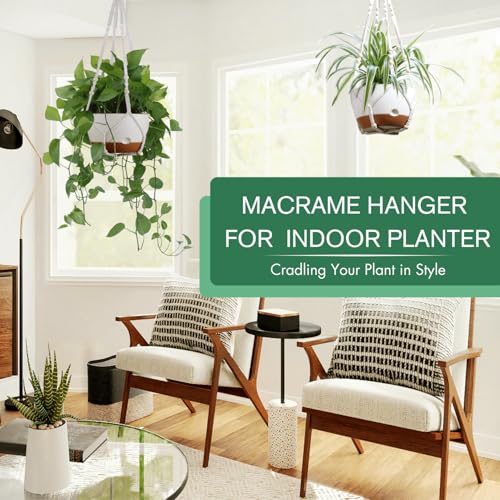 montresor Set of 2-8 Inch Hanging Planters for Indoor Plants with Self-Watering Includes Hanging Pots for Plants, Outdoor Plant Pot with Drainage, and 2 Types of Hanging Baskets Hangers (White) - color: White, size: 8inch