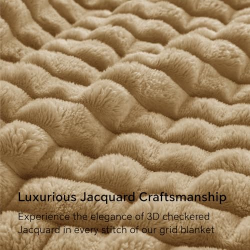 BEDELITE Taupe Throw Blanket for Couch - Super Soft Lightweight 3D Checkered Fluffy Fuzzy Fleece Blanket, Luxurious Plush Cozy Summer Blanket for Room Decor, Gift for Dad, 50"x60" - color: Camel, size: Throw(50"x60")