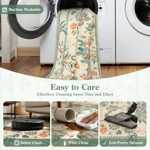 Morebes Boho Floral Washable Runner Rug 2x6, Flower Bathroom Runner Rug for Hallway Non Slip, Soft Botanical Birds Indoor Throw Carpet for Entry Bedroom Laundry Room, Sage Green - color: Light Green, size: 2' x 6' (Rectangular)