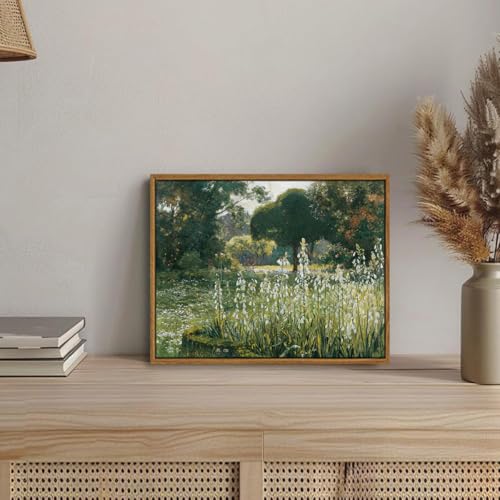 OIQArtOIQ Vintage Framed Wall Art Garden Landscape Canvas Art Prints Rustic Farmhouse Scenery Pictures Wall Decor Modern Cottagecore Paintings Artwork For Bedroom Bathroom Office Living Room - color: Hyacinth, size: 8x10 in