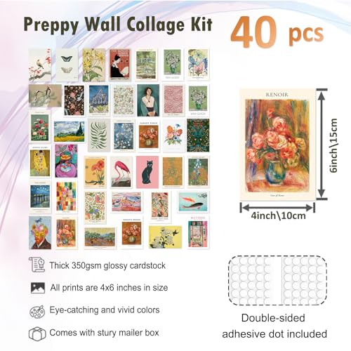 KBKBART 40 Pcs Vintage Wall Collage Kit Maximalist Paintings Art Prints Vintage Famous Artists Aesthetic Prints Cards Photo Wall Decor Aesthetic Collage Dorm Bedroom Decor - color: Eclectic, size: 4x6 inch x 40pcs