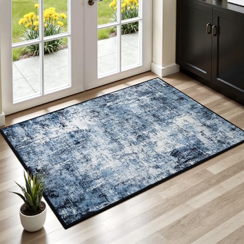 Rugflix 2x3 Entrance Rugs, Entry Rug Washable Non-Slip Stain-Resistant Low Pile Small Modern Dark Carpet, for Living Room Bedroom Indoor, Navy Blue/Black - color: 01-ocean Blue, size: 2' x 3' (Rectangular)