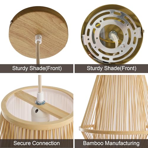 12 Inch Pendant Light, Hanging Ceiling Lamp with Handwoven Bamboo Basket Shade, Adjustable Pendant Fixture for Kitchen Island, Dining Room, Bedroom - color: NATURE