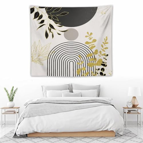 Black Boho Mid Century Leaf Tapestry,Arch Sun Abstract Leaves Tropical Palm Modern Minimalist Geometric Wall Hanging Neutral Home Decor Art for Living Room Bedroom Dorm 40"x30" - color: Boho Leaf-4, size: W40xL30in