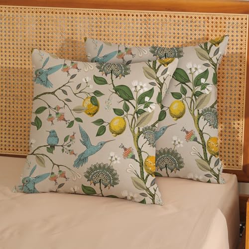 Blue Green Chinoiserie Pillow Covers 16x16 Inch 2 Pcs Vintage Floral Birds Decor Throw Pillows Boho Flower Seasonal Spring Summer Outdoor Decoration Pillowcase Linen Cushion Cover for Couch - color: Boho Floral Birds, size: 16" x 16" (Pack of 2)