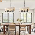 Large Boho Rattan Chandelier,Farmhouse Chandelier for Dining Room Modern Pendant Light Fixture 5-Light Hand Woven Pendant Light Rustic Ceiling - size: 19.5''