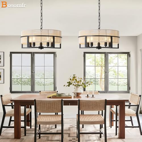 Large Boho Rattan Chandelier,Farmhouse Chandelier for Dining Room Modern Pendant Light Fixture 5-Light Hand Woven Pendant Light Rustic Ceiling - size: 19.5''