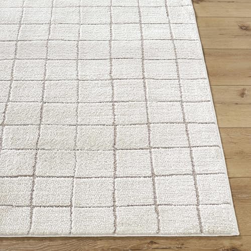 Hauteloom Glint Living Room, Bedroom Area Rug - Checkered Geometric Square Grid - Bohemian Transitional Modern Minimalist Contemporary - High Pile - Ivory, Taupe, Neutral, Cream, Beige - 6'7" x 9' - color: Ivory, Taupe / Alison, size: 6'7" x 9' (Rectangul