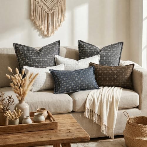 AVOIN colorlife Pack of 2 Decorative Throw Pillow Covers 22x22 Inch, Flange Edges Woven Textured Cushion Case Home Decor for Couch Sofa Bed Living Room Dark Coffee - color: Dark Coffee, size: 22" x 22" (Pack of 2)