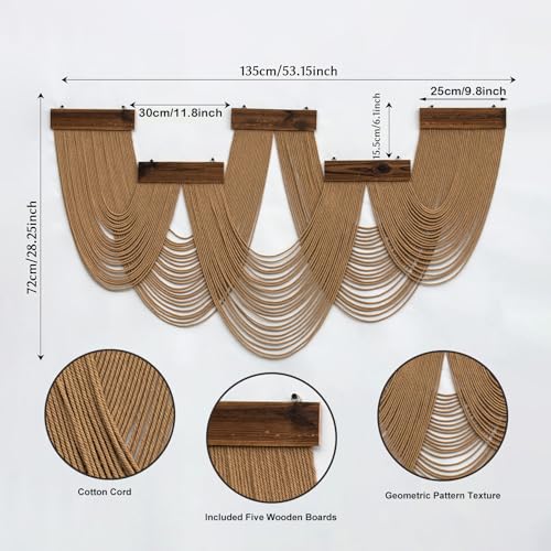 HVEST Large Macrame Wall Hanging Boho Decor, Brown Bohemian Macrame Wall Art Geometric Modern Craftsmanship Handmade Woven Tapestry for Bedroom Living Room Backdrop, 53W x 28L inches - color: Light Brown