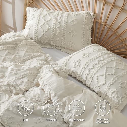 Bedsure Boho Twin Duvet Cover, Soft & Comfortable Elegant Design Boho Bedding for Decoration, Machine Washable Comforter Cover for All Seasons,Includes 1 Duvet Cover & 1 Pillow Sham,Beige - color: 01 - Beige - Elegant (No Comforter), size: Twin/Twin XL (6