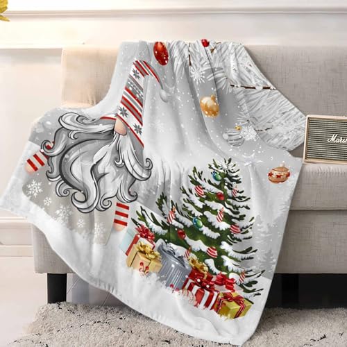Christmas Gnome Throw Blankets, Winter Merry Christmas Tree Balls Soft Fleece Blanket Decorative for Home Sofa Couch Chair Living Bedroom,40x50 Inches, Grey - color: Christmas-lxm13082, size: 40x50 Inch