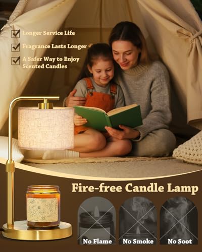 Candle Warmer Lamp with Timer Dimmer, Height Adjustable Candle Wax Warmer Candle Lamp for Jar Candles with 2 Bulbs, House Warming Gift for Home Room Decor, Birthday Gifts for Women Mom (Gold) - color: Gold-upgraded