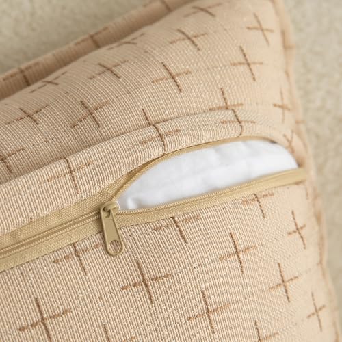 MANDIOO Pack of 2 Burlap Linen Throw Pillow Covers Woven Textured Modern Farmhouse Cushion Covers Pillowcase Decorative Couch Sofa Bed Living Room 16 x 16 Inch Beige - color: Beige, size: 16" x 16" (Pack of 2)