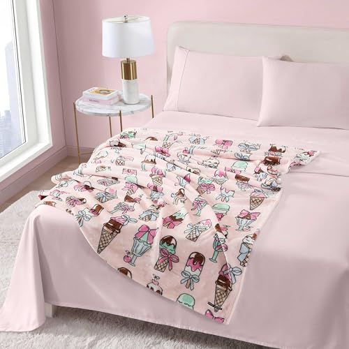 Betsey Johnson - Blanket, Buttery-Soft Throw Blanket for Couch or Bed, Boldly Plush & Oversized Bedding (Coquette Ice Cream Pink, 50" x 70") - color: Coquette Ice Cream Pink
