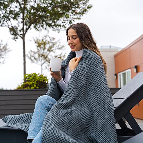 Organic Cotton Knitted Throw Blanket – Cool Throw Blankets for Couch – Gray Lightweight Throws for Summer – Waffle Weave Throw Blanket for Bed, Picnic, Adults & Toddlers (50”x60” – Gray) - color: Gray