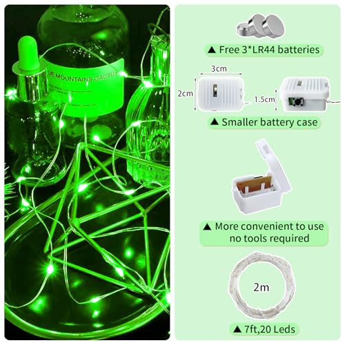 12 Pack Green Fairy Lights Battery Operated, 7ft 20 LED Mini String Twinkle Lights for Christmas St. Patrick's Day Halloween Mason Jars Centerpiece Table Decorations (12, Green) - color: Green