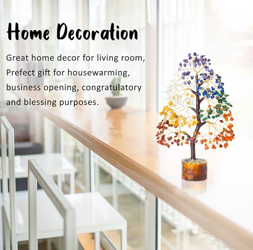 Crocon® 7 Chakra Crystals Tree of Life Birthday Gifts for Women, Men & Friends | Home & Office Decor, Money Tree Healing Crystals Gift | Mom Gift Ideas Housewarming Gifts New Home Sister & Dad - color: Seven Chakra Tree
