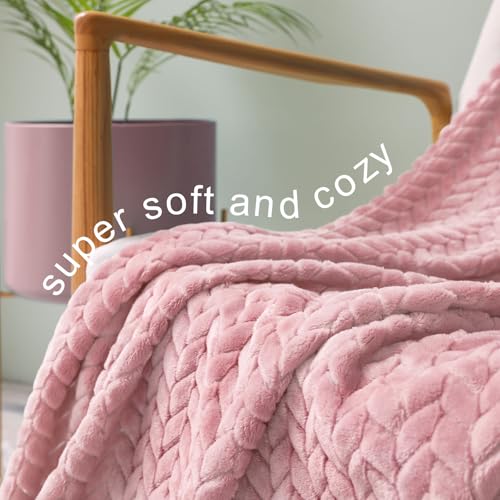 Exclusivo Mezcla Fleece Twin Size Blanket for Bed, 60x80 Inches Soft Cozy Jacquard Flannel Blankets, Lightweight Fuzzy Plush for Women, Pink - color: Dusty Pink, size: Twin ( 60x80 IN )
