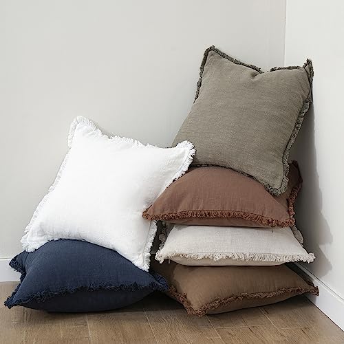 Foindtower Decorative Linen Fringe Throw Pillow Covers Cozy Boho Farmhouse Cushion Cover with Tassels Soft Accent Pillowcase for Chair Sofa Bed Living Room Home Decor, 16×16 Inch, 1PC, Cream White - color: Cream White, size: 16" x 16" (Pack of 1)
