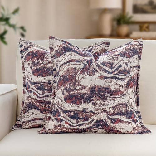 MATTINS Neutral Marble Pillow Covers 24x24 Set of 2, Modern Textured Throw Pillow Covers, Luxury Farmhouse Burgundy Pillow Covers, Boho Patterned Decorative Pillow Cover for Couch Sofa Bed Gift Pack - color: Burgundy, size: 24" x 24" (Pack of 2)