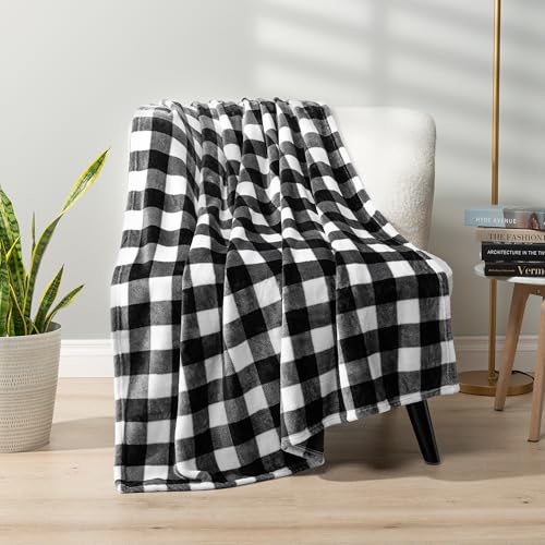 PAVILIA Black and White Buffalo Plaid Fleece Bed Blanket Queen Size, Soft Checkered Flannel Blanket for Sofa, Plaid Christmas Couch Throw Bed, Warm Cozy Decorative Blanket Fall Decor Gift, 90x90 - color: Plaid White/Black, size: 90 x 90 Inches - Queen