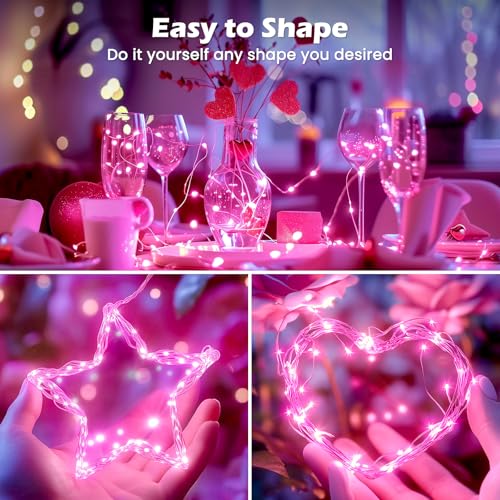 5 Pack Fairy Lights Battery Operated, 7 Feet 20 Led String Lights with Timer, Waterproof Firefly Lights on Silver Wire for Home Party Wedding Christmas Decorations, 6 Hours on/18 Hours Off, Pink - color: Pink, size: 5Pack