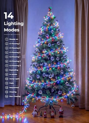 Flowing Fairy Lights Plug in with 14 Modes, 10FT 388LED Twinkle String Lights Indoor, Christmas Tree Lights Indoor Waterproof for Bedroom Christmas Home Room Decor, Multicolor - color: Multicolor, size: Flowing - 1pc