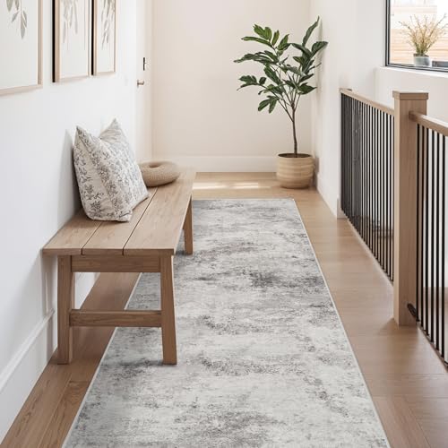 Carpet Runners for Hallway 8ft: Washable Non-Slip Abstract Rugs for Kitchen Entryway Bedroom - Soft Stain Resistant Easy Clean Mat for Family with Pets 2.6x8 Grey - color: Grey01, size: 2'6" x 8' (Rectangular)