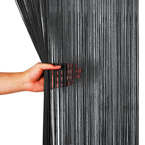HSYLYM Spaghetti String Curtains for Doorways Privacy Door Frame Tassel Hippy Wall Kitchen Hallway Boho Fringe Curtain Hanging Door Room Dividers Decor 1 Panel（39×79in/100×200cm,Black） - color: Black, size: 39"W x 79"L (Pack of 1)