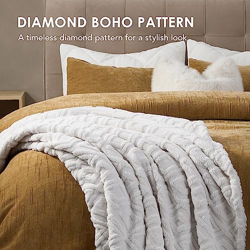 EverGrace Jacquard Boho Sherpa Fleece Throw Blanket for Couch, Super Soft Cozy Fuzzy Plush Blankets for Winter, Reversible Thick Warm Blanket for Bed, Sofa, Living Room, Off White, 90" x 90" - color: Off White, size: 90x90 Inches