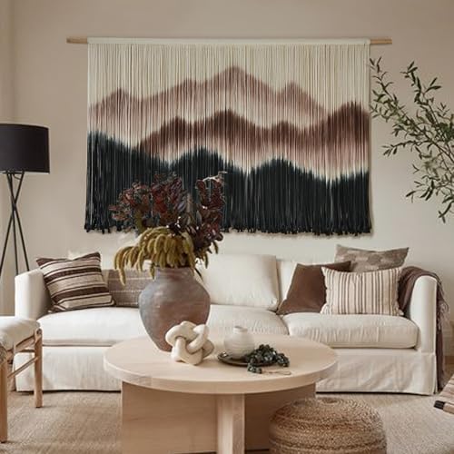 IOWER Macrame Wall Hanging 57" W x 35" L Brown Mountain Dip-Dyed Macrame Wall Decor Large Modern Fiber Art Boho Wall Decor - color: brown