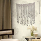 Macrame Wall Hanging Tapestry Beige Long Fringe Tassel Garland Banner Shabby Chic Bohemian Woven Tapestry Wall Decor for Dorm Living Room Bedroom Baby Nursery Art Party Wedding Backdrop Decoration
